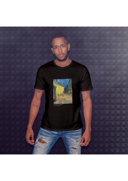 Café Terrace At Night Tişört - Siyah modelleri