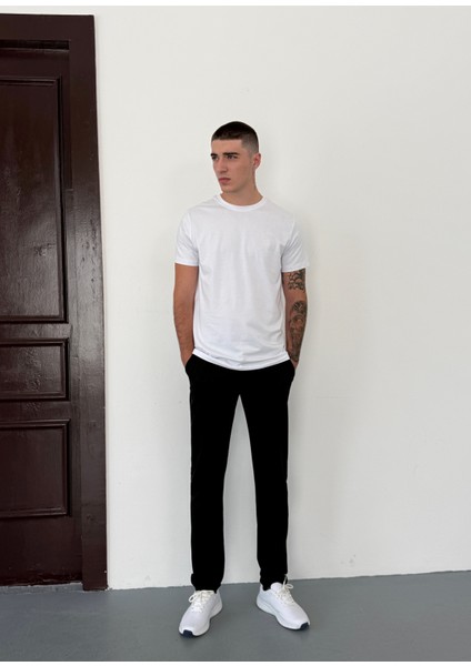 Unisex Beli Bağlamalı Pamuklu Iki Iplik Reçmeli Paça Siyah Eşofman Altı fırsatları