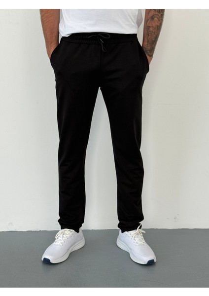 Unisex Beli Bağlamalı Pamuklu Iki Iplik Reçmeli Paça Siyah Eşofman Altı indirimleri