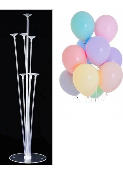 Adet 12 Inç Balon ve Balon Standı (Makaron Karışık)
