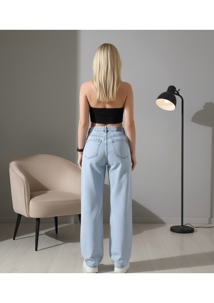 Kadın Buz Mavisi Palazzo Kot Pantolon-Geniş Paça modelleri