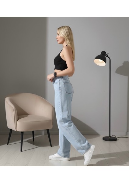 Kadın Buz Mavisi Palazzo Kot Pantolon-Geniş Paça fırsatları