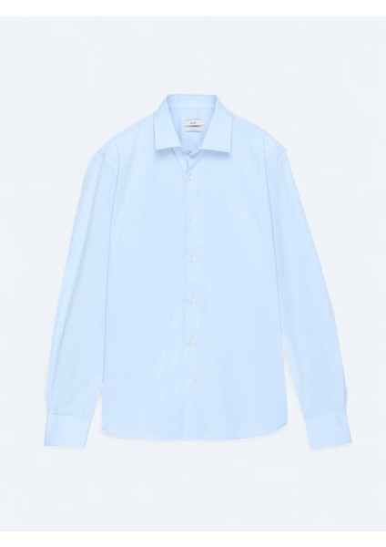 Orta Mavi Regular Fit Dokuma Klasik Pamuk Karışımlı Gömlek