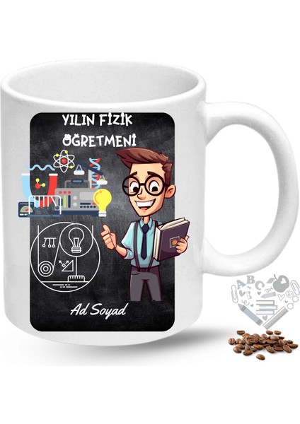 Fizik Öğretmeni Erkek Öğretmenler Günü Hediyesi Isimli Baskılı Porselen Kupa Bardak