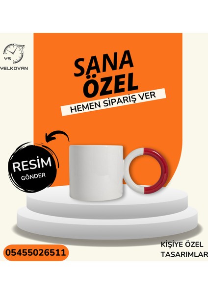 Daire Kulplu Kişiye Özel Tasarım Porselen Kupa | Yelkovan Studio