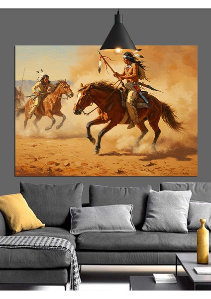 Vahşi Batı Kızılderililer Dekoratif Kanvas - Mdf Ahşap Tablo