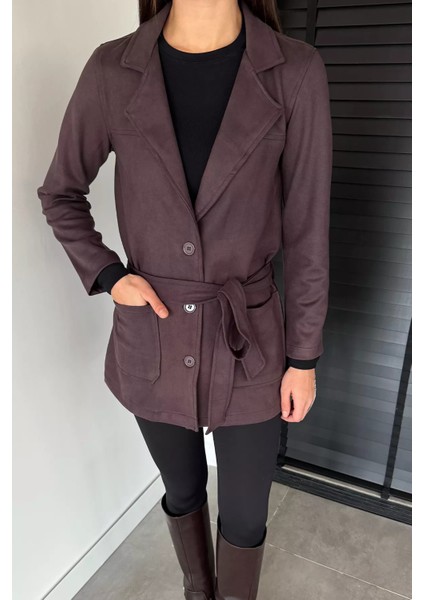 Kadın Kruvaze Yaka Ön Düğmeli Bel Kuşaklı Ceket P-00018890 fiyatları