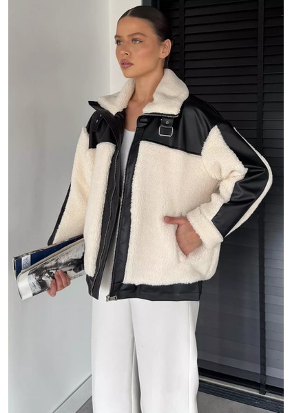 Kadın Iç Astarlı Deri Garnili Kemer Tokalı Mont P-00018680