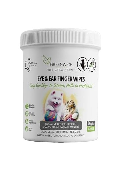 Greenwich Bitkisel Göz ve Kulak Temizleme Mendilleri, 50 Adet, Doğal Içerikli
