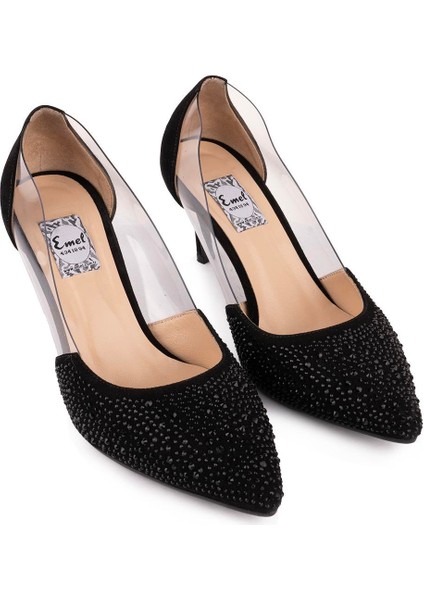Hakiki Deri Şeffaf Detaylı Taşlı Fantezi Ayakkabı 101 Siyah Payet