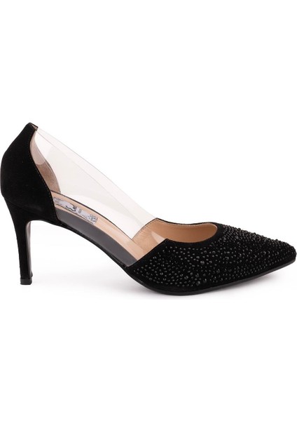 Hakiki Deri Şeffaf Detaylı Taşlı Fantezi Ayakkabı 101 Siyah Payet modelleri