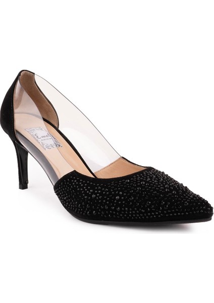 Hakiki Deri Şeffaf Detaylı Taşlı Fantezi Ayakkabı 101 Siyah Payet fırsatları