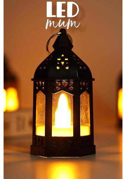 Mum Retro Sokak Lambası Tip Dumansız Pilli Alevli Dekoratif Yapay Mum Işıldak Siyah 1036-5