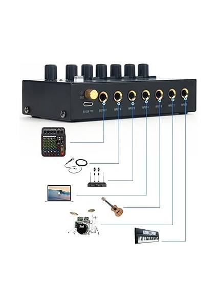 Mini Ses Mikseri Alt Karıştırma Için Stereo Hat Mikseri Gitarlar Için Ultra Düşük Gürültülü 6-Kanal Bas Klavyeler Veya Sahne Mikseri Uzantısı fırsatları