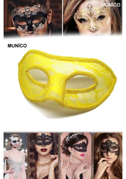 Dantel Tül Sarı Maske – Yetişkin Uyumu, Konforlu Kullanım | Maskeli Balo ve Karnaval Için