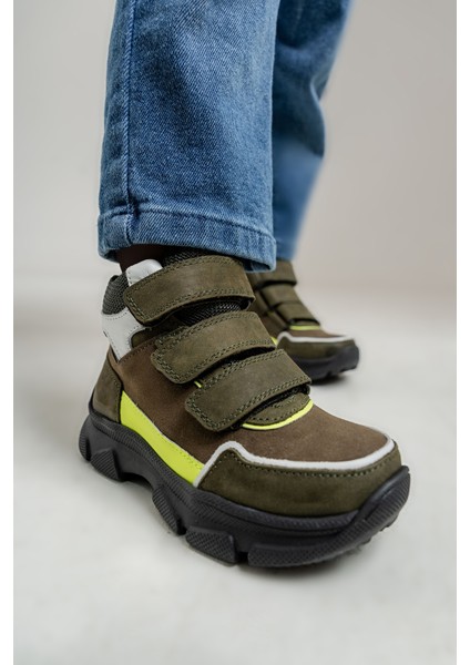 Erkek Çocuk Haki Hakiki Deri Anatomik Günlük Bot