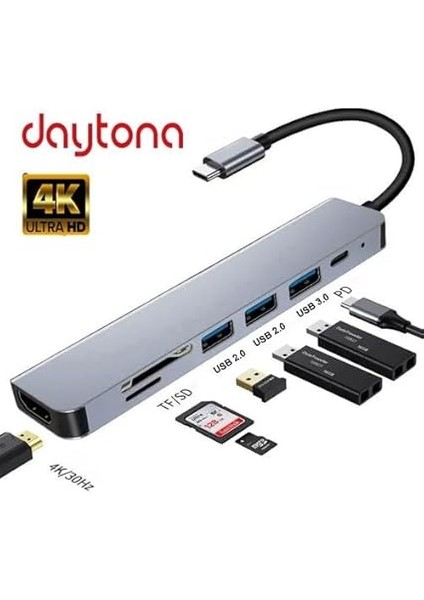 Fc-17 Type-C To 3*usb 3.0 4K Ultra Hd HDMI Sd Tf Kart Girişli 7ın1 Çevirici Hub Adaptör indirimleri