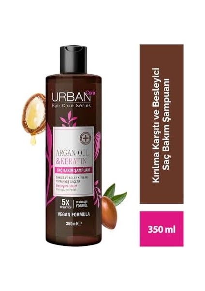 Urban Care Argan Oil & Keratin Besleyici ve Kırılma Karşıtı Saç Bakım Şampuanı, 350 Mililitre, Vegan fiyatları