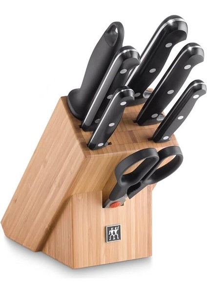 Prof. S 8 Parça Blok Bıçak Seti Doğal Ahşap Bloklu, Paslanmaz Çelik ve Ahşap, Siyah