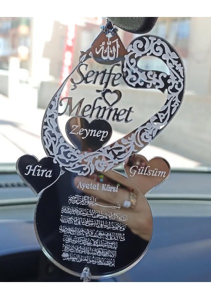 Kişiye Özel Üç Kalpli Vav Araba Dikiz Aynası Süsü