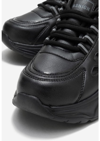 Yan Halka Desenli Kadın Spor Ayakkabı Siyah Siyah modelleri