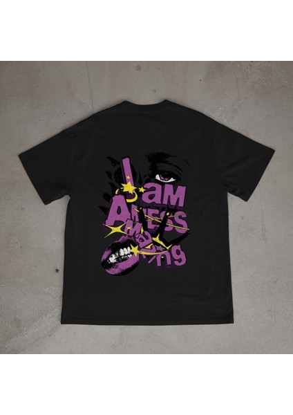 Amazing Tasarım Baskılı Siyah Oversize T-Shirt