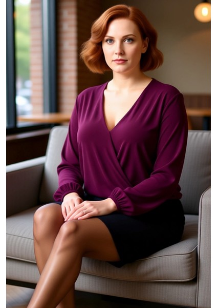 Kadın Lacivert Kruvaze Yaka Balon Kol Detaylı Düz Desenli Smart Bluz Ilkbahar Sonbahar Kullanımı fiyatları