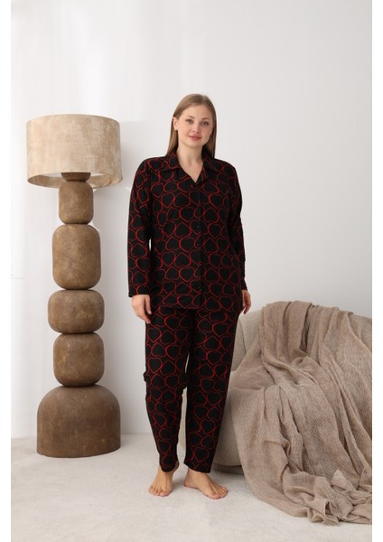 Boyraz Battal Beden Gömlek Yaka Önü Düğmeli Pijama Takımı