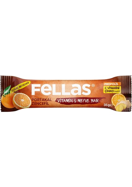 Fellas Vitamin & Meyve Bar, Portakallı ve Zencefilli, 35GR x 12 Adet