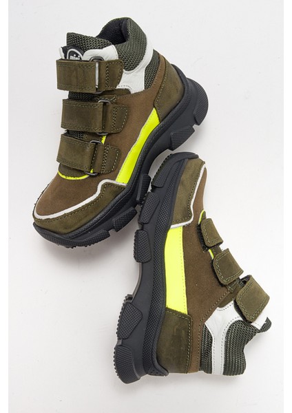 Erkek Çocuk Haki Hakiki Deri Anatomik Günlük Bot