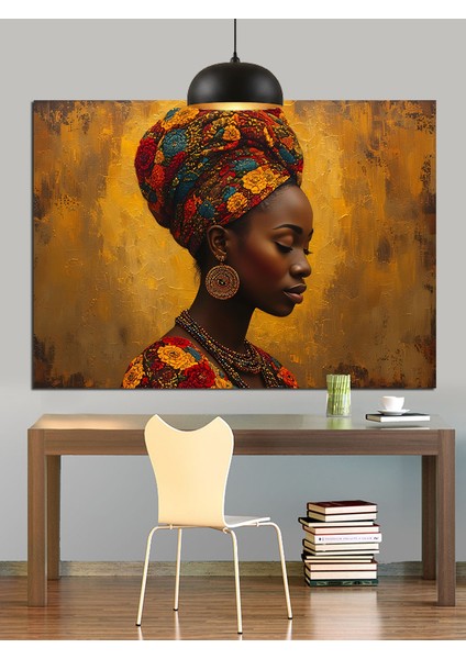 Afrika Kadını Desenli Türban Dekoratif Kanvas - Mdf Ahşap Tablo