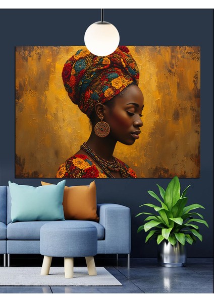 Afrika Kadını Desenli Türban Dekoratif Kanvas - Mdf Ahşap Tablo fiyatları