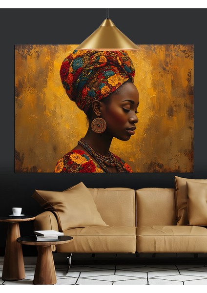 Afrika Kadını Desenli Türban Dekoratif Kanvas - Mdf Ahşap Tablo modelleri