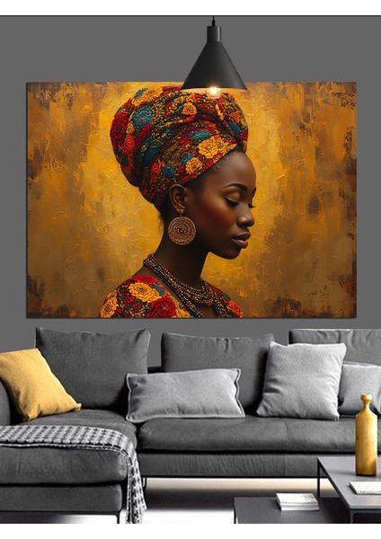 Afrika Kadını Desenli Türban Dekoratif Kanvas - Mdf Ahşap Tablo fırsatları
