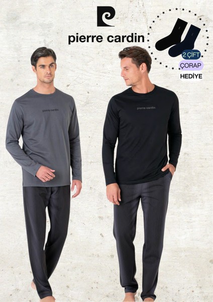 Erkek %100 Pamuk Uzun Kollu Lisanslı Koyu Gri & Siyah Iki Adet Pijama Takımı L1.PC.6095.002