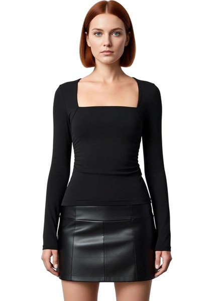 Stil Kadın Büzgü Drape Detaylı Vücuda Oturan Bluz Regular Örme Slim Kalıp