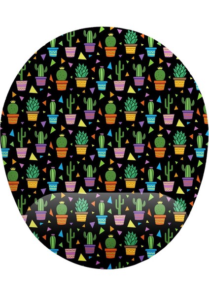 Iyi Fikirler Kaktüs Desenli Siyah Zemin Bilek Destekli Mouse Pad