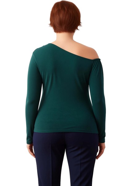 Kadın Moda Şık Büyük Beden Regular Asimetrik Yaka Fitted Kalıp Örme Büzgülü Tek Omuz Bluz modelleri