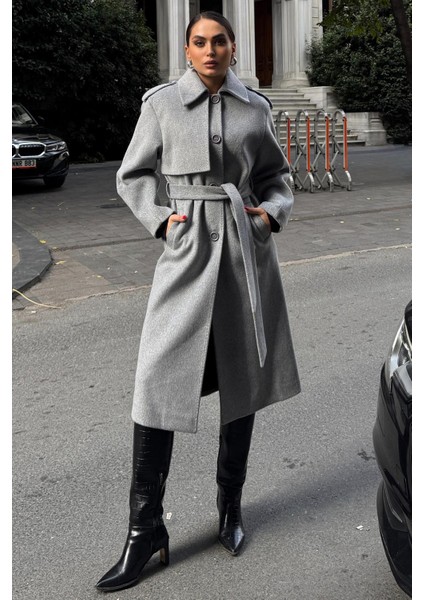 Gömlek Yaka Punto Dikiş Detaylı Premium Kaban AÇIK GRİ 3125