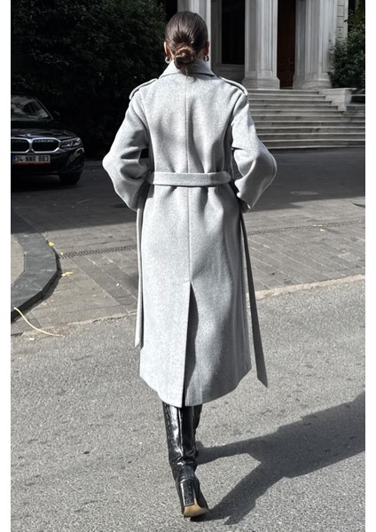 Gömlek Yaka Punto Dikiş Detaylı Premium Kaban AÇIK GRİ 3125