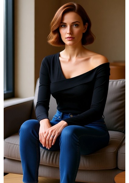 Kadın Asimetrik Yaka Uzun Kollu Vücuda Oturan Crop Örme Kaliteli Şık Rahat Modern Zarif fiyatları