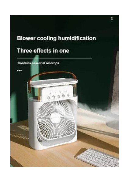 Mini Buharlı Hava Soğutucu, Taşınabilir Portatif Klima, Mobil Sulu Klima, 3 Rüzgar Hızı, 3 Sis Modu, Buzlu 5 Sprey Delikli ile Renkli LED Işıklı Beyaz Renk - HR025 (Beyaz) modelleri