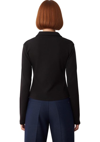 Kadın Polo Yaka Fermuarlı Büzgülü Örme Bluz Kaliteli Şık Rahat Modern Zarif Günlük fiyatları