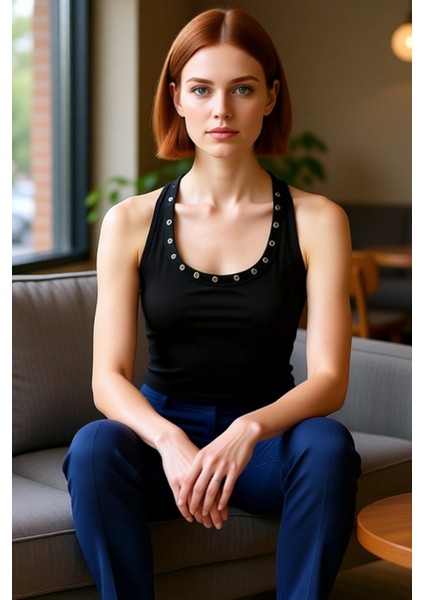 Kadınlar Için Metal Halkalı Boyundan Bağlamalı Örme Üst Kaliteli Şık Rahat Modern Zarif Günlük