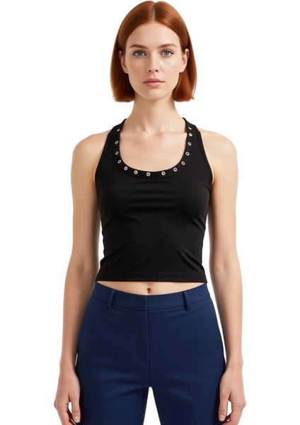 Kadınlar Için Metal Halkalı Boyundan Bağlamalı Örme Üst Kaliteli Şık Rahat Modern Zarif Günlük fiyatları