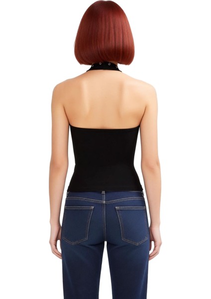 Kadınlar Için Metal Halkalı Boyundan Bağlamalı Örme Üst Kaliteli Şık Rahat Modern Zarif Günlük modelleri