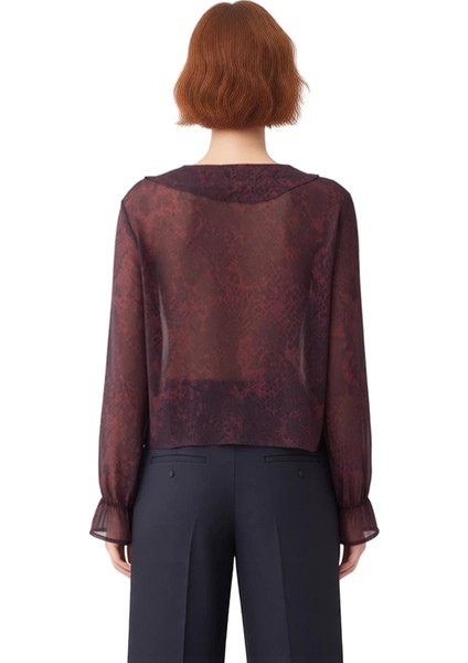 Kadın Desenli V Yaka Şifon Bluz Uzun Kollu Bağcıklı ve Günlük Stil Kaliteli Şık Rahat Modern modelleri