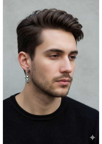 Sıkıştırmalı Deliksiz Trend Astronot Model Sallantılı Erkek Çelik Küpe 1 Adet indirimleri