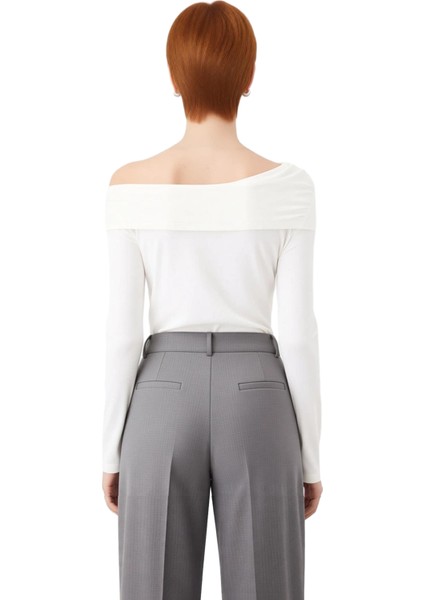 Kadın Asimetrik Yaka Aksesuar Detaylı Fitted Uzun Kollu Örme Üst Kaliteli Şık Rahat Modern modelleri