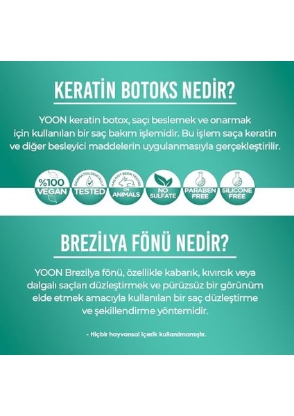 Yoon 3&apos;lü Premium Uzun Süren Saç Düzleştirici & Saç Botoxu Kiti, Sülfatsız Tuzsuz Şampuan 250ML, Elektriklenme Önleyici, Kolay Tarama Saç Spreyi 250ML Saç Bakım Seti modelleri